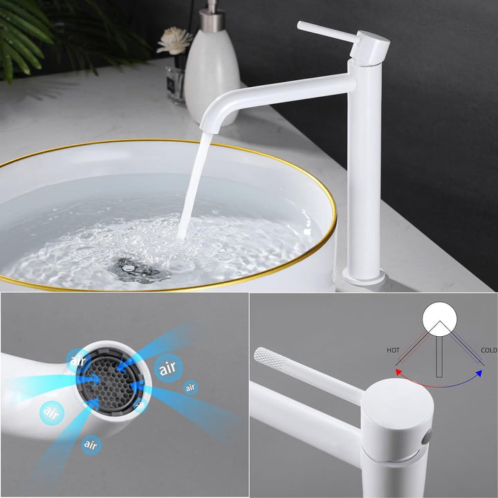 PHASAT Wasserhahn bad hoch, Waschtischarmatur für Waschbecken Weiss, Einhand Mischbatterie für Aufsa