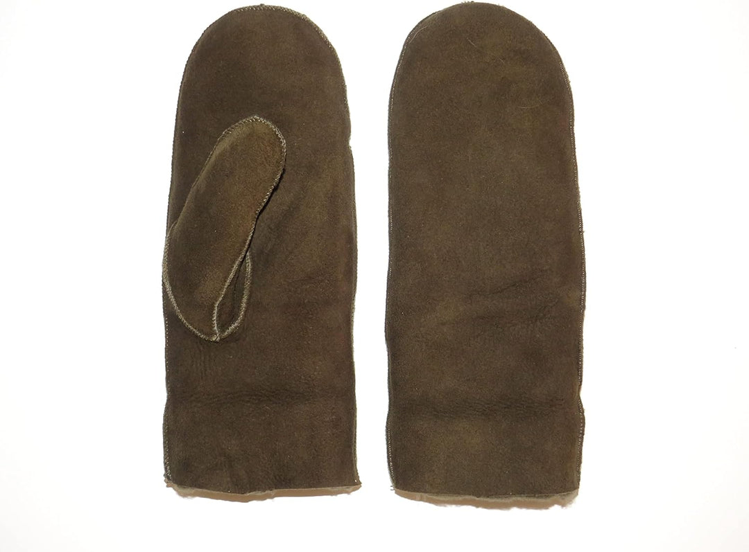 Lammfell Handschuhe Fäustlinge, Fausthandschuhe aus Merino Lammfell, Cognac - braun - olive, Damen -