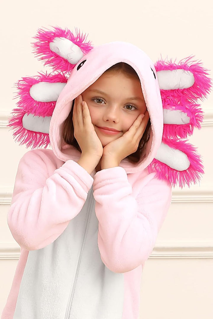 BesserBay Kinder Fleece Warm Jumpsuit mit Kapuze Jungen Mädchen Unisex Tiere Overall 1-12 Jahre Axol