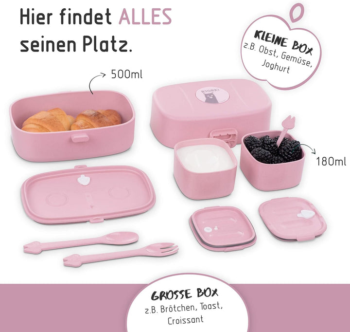 BJORKI® Bento Box für Kinder inkl. BONUS Namensticker - Auslaufsichere Lunchbox mit Fächern - Nachha