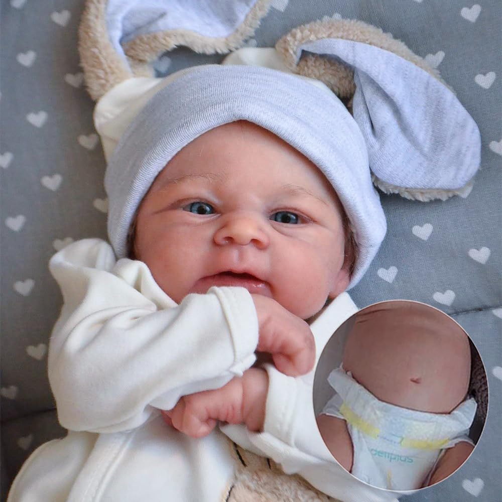 Zero pam Reborn Baby Vollsilikon-45CM Lebensechte Babypuppen Reborn Baby Junge Mit Blaue Augen Puppe