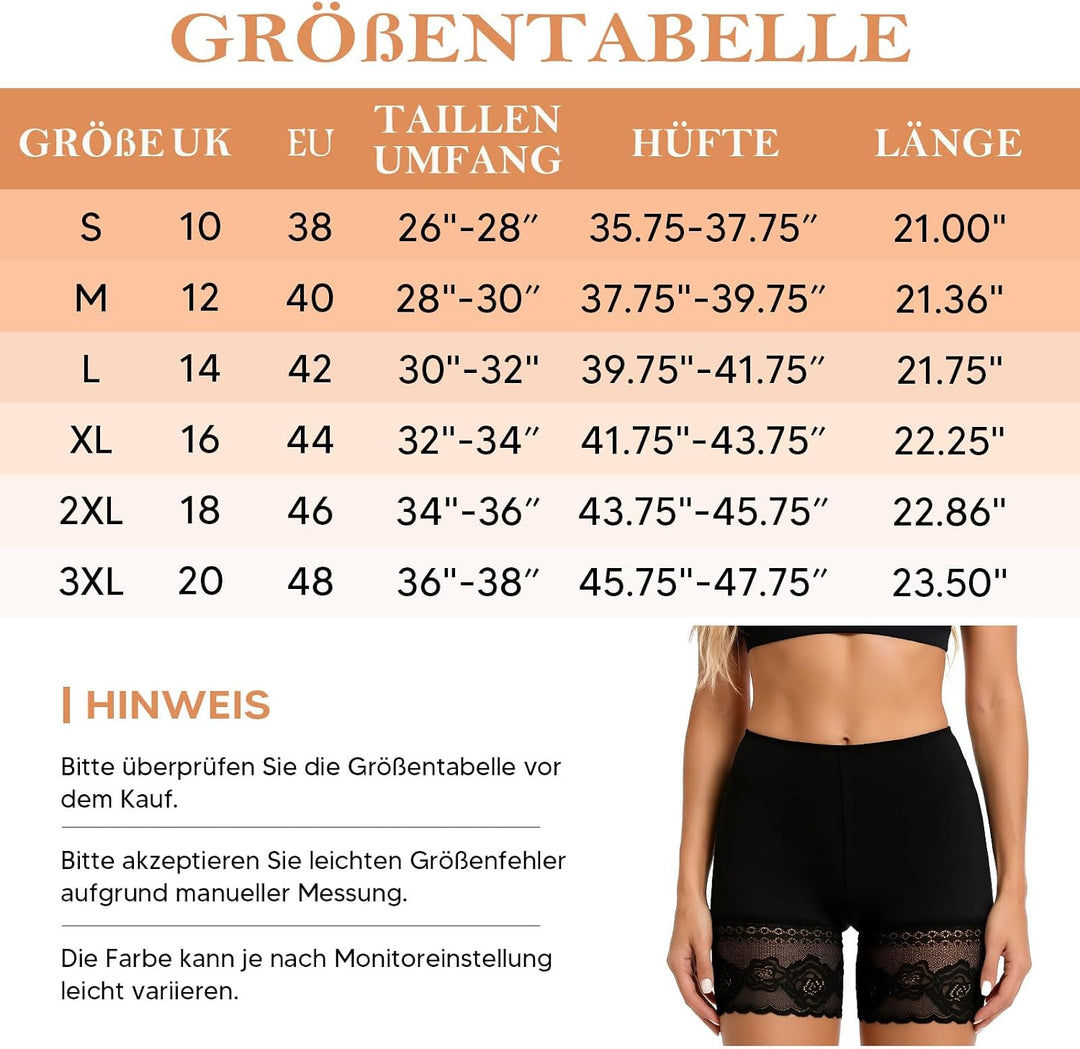 Joyshaper Damen Unterhose Unter Rock Kurz Hose Anti-Chafing Spitze Shorts Sicherheit Panty Lace Legg