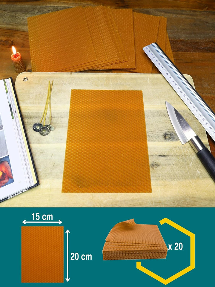 Wachsmann 20 Bienenwachsplatten aus Deutschland, karamell, Wachsplatten 20 x 15 cm, Bienenwachs Kerz