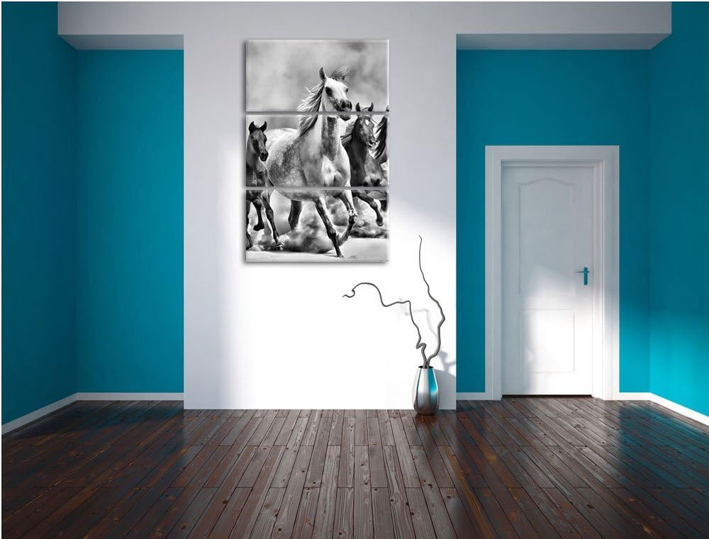 Pixxprint Western Pferde Fohlen / 3-Teilig/Gesamtmass 120cm Leinwandbild bespannt auf Holzrahmen/Wan