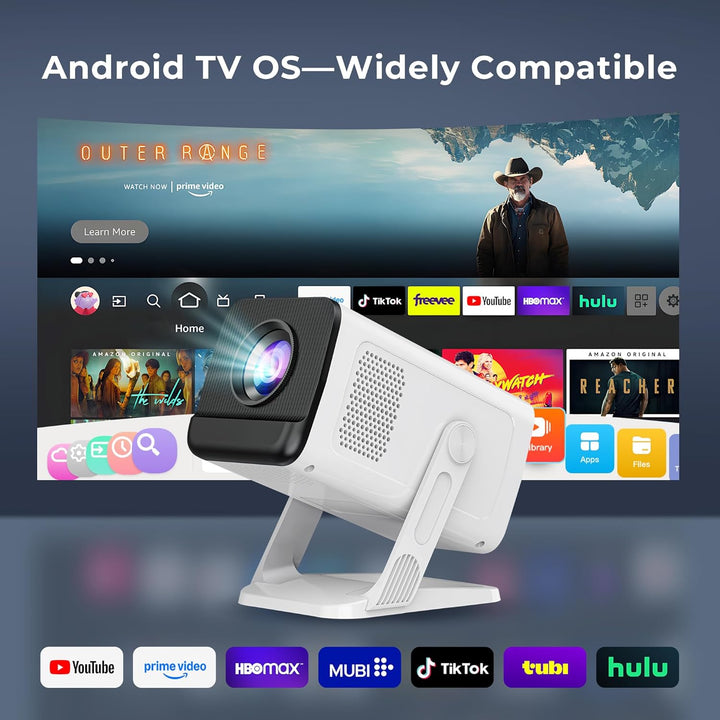 4K 1080P unterstützt Mini Beamer mit Android 11 OS Klein Projektor mit WiFi 6 Bluetooth 5.4, 270° Dr