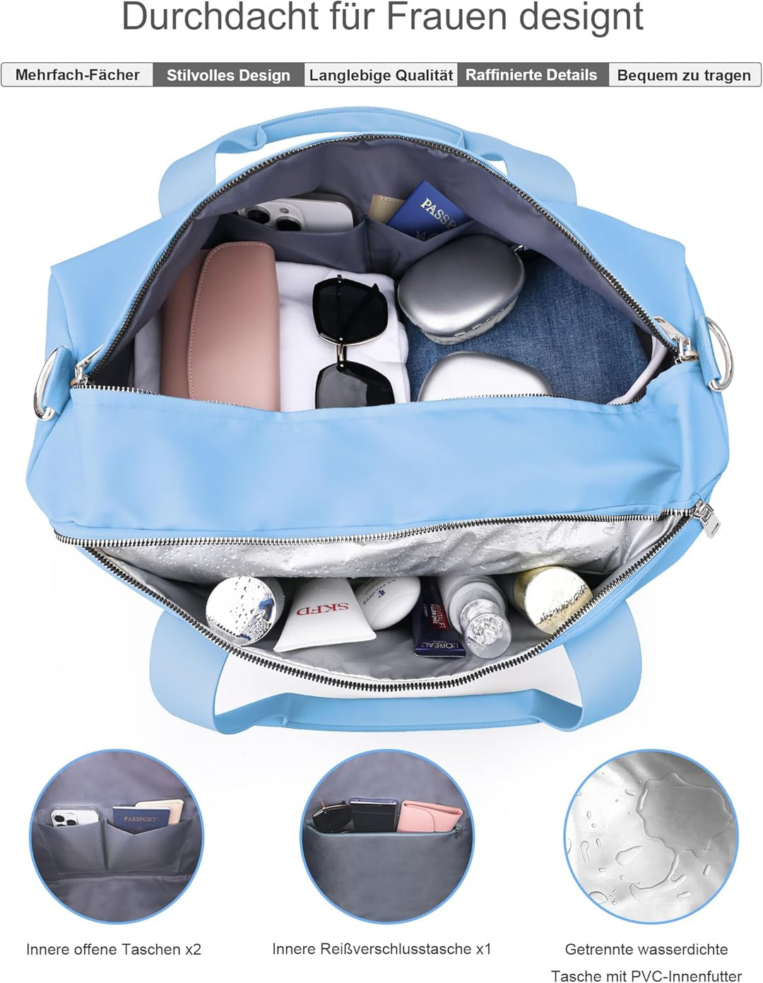 Sporttasche Reisetasche für Damen und Herren,wasserdichte Handgepäcktasche,Trainingstasche für Reise