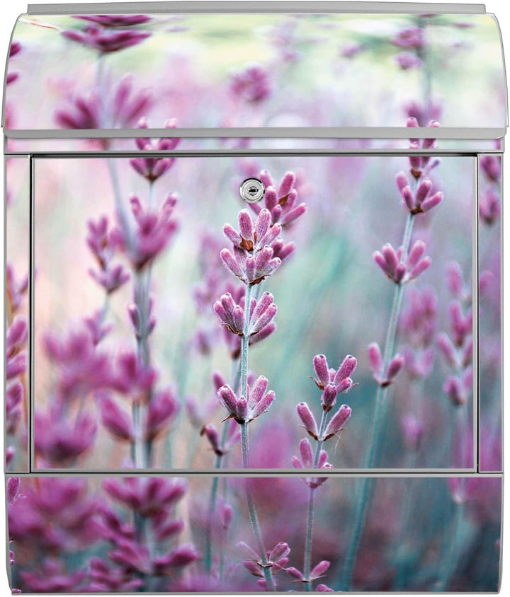 banjado® Design Briefkasten mit Motiv Lavendel 39x47x14cm &amp; 2 Schlüssel - Briefkasten Stahl Silber m