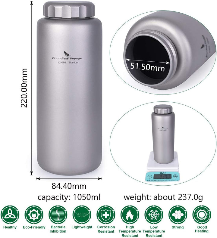 iBasingo Titan Flasche Outdoor Camping Becher Wide Mouth Kochgeschirr Leichtes Tragbares Wasserflasc