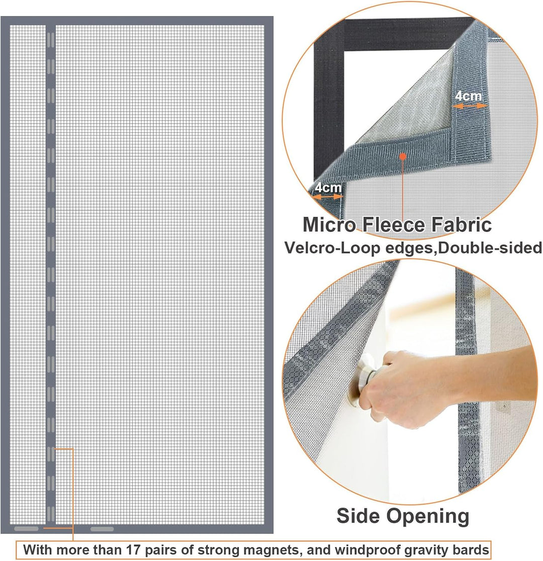 Risareyi Seitliche Öffnung Magnet Fliegengitter Balkontür 125x185cm, Grau