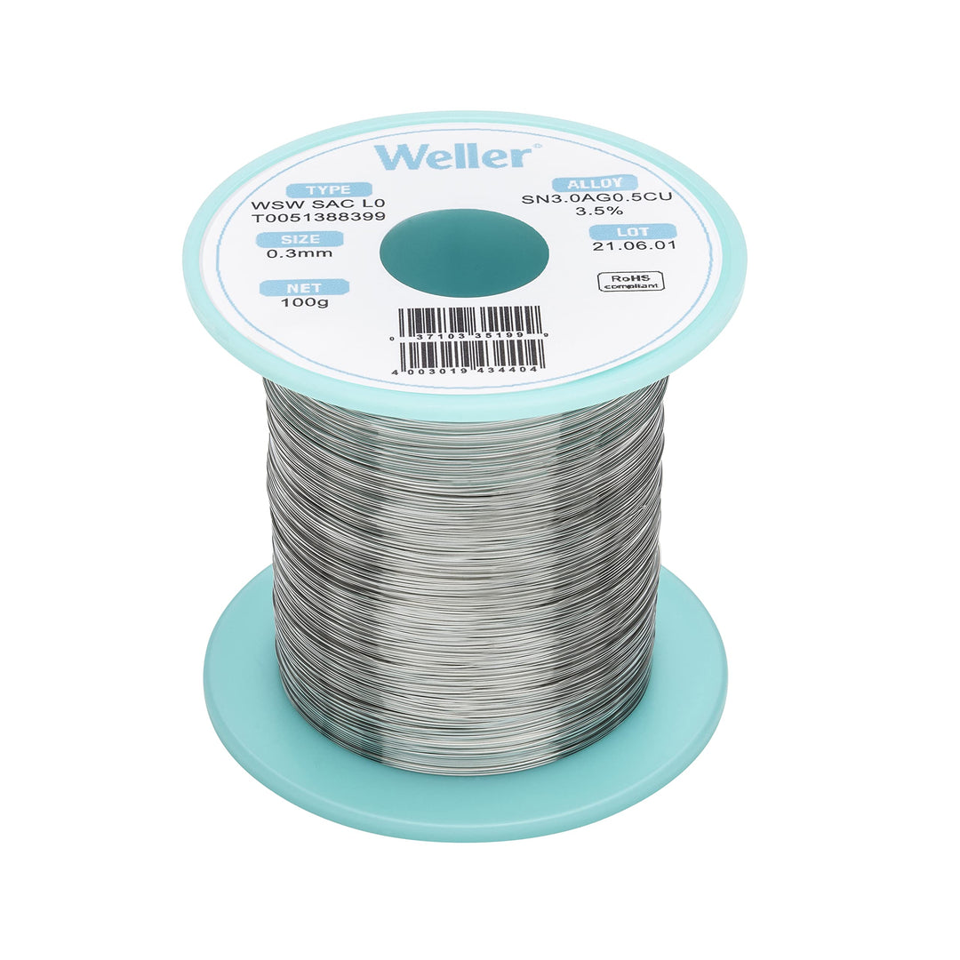 Weller WSW SAC L0 (T0051388399) Bleifreier Lötdraht, Ø 0,3mm, Legierung Sn96.5Ag3Cu0.5, Flussmittelg