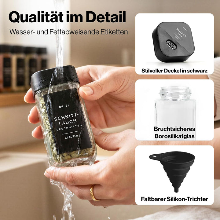 EDELHAUS Gewürzgläser Eckig Set mit Schwarzem Verstellbarerem Deckel (24 x 120ml) Gewürzstreuer mit