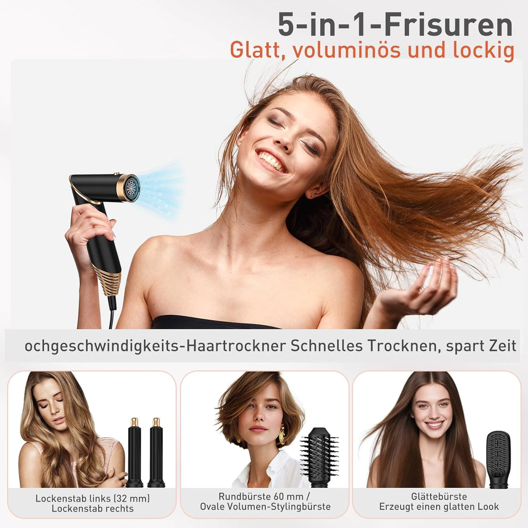 TANSHINE 5 in 1 Hairstyler Auto Air Styler Set, Leicht und Faltbar Haarstyler Heissluftbürste Fföhnb