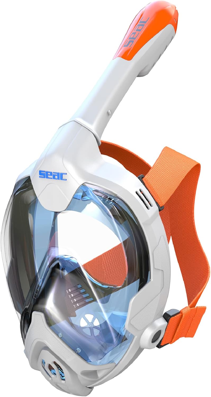 Seac Magica, Maschera Snorkeling Full Face Integrale Anti Appannamento Con Morbido Facciale weiss/or