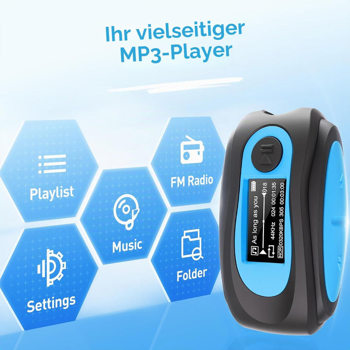 AGPTEK IPX8 Wasserdicht MP3 Player, 8GB HiFi MP3 Musik Player zum Schwimmen und Laufen, mit wasserdi