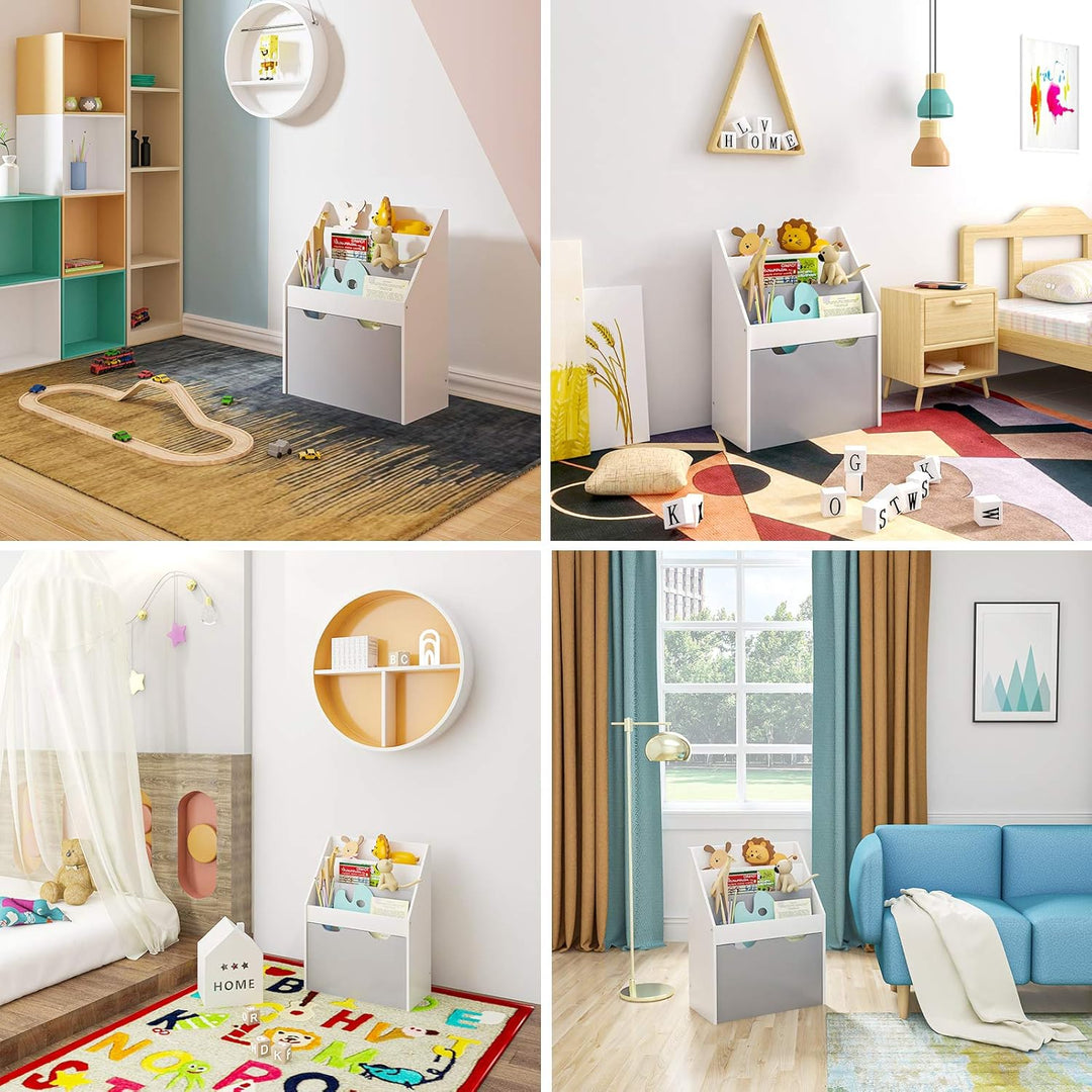 WOLTU KR004 Kinderregal Bücherregal Regal für Kinder, Spielzeugregal 3 Regale Aufbewahrungstruhe mit