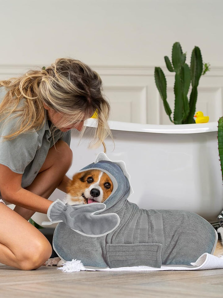 Bademantel für Hunde, Hundebademantel Aus Mikrofaser, Verstellbares Halsband Mit Klettverschluss Sch