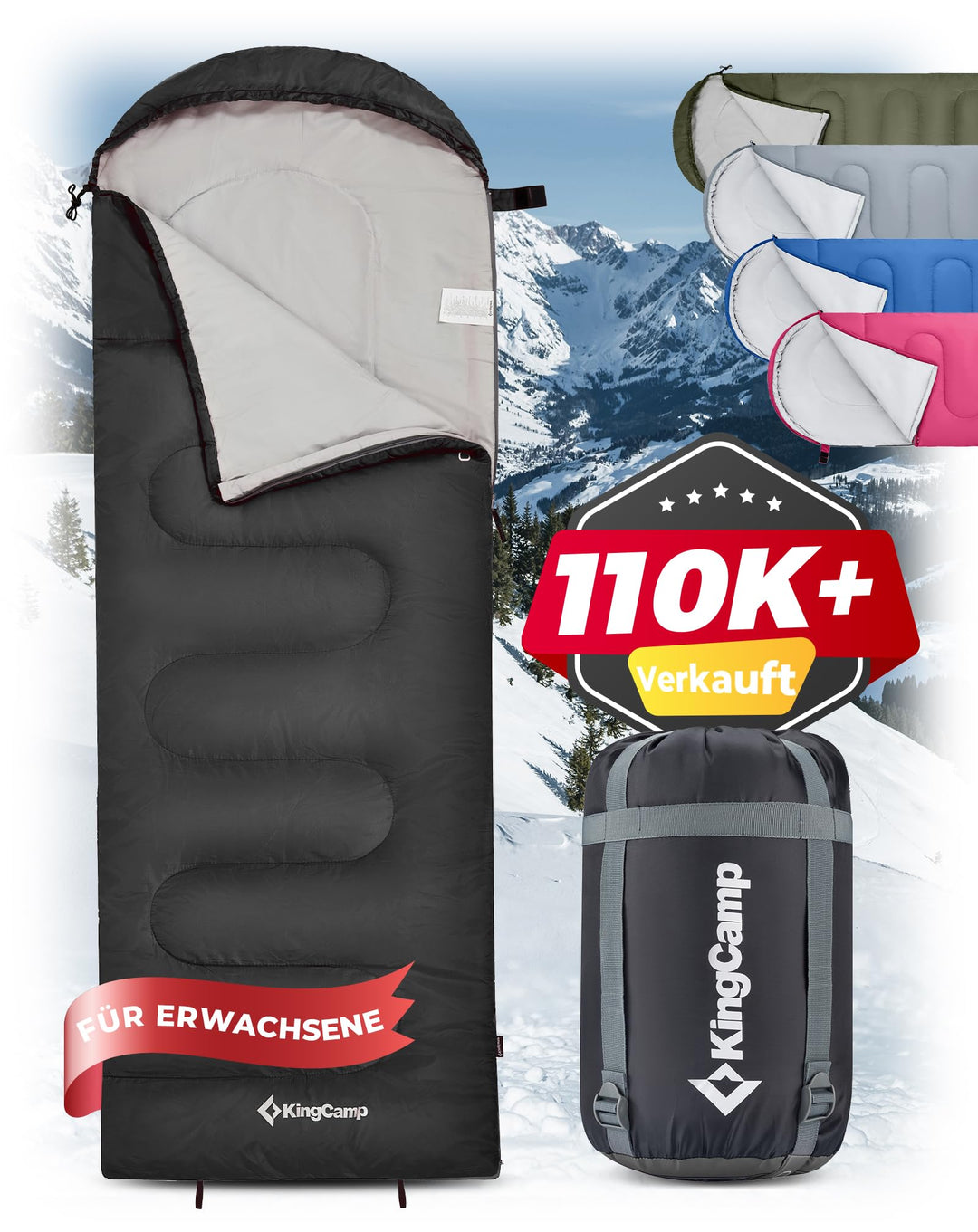 KingCamp Schlafsack für Erwachsene, kaltes Wetter & warm, XL, grosse und hohe Flanell-Schlafsäcke mi
