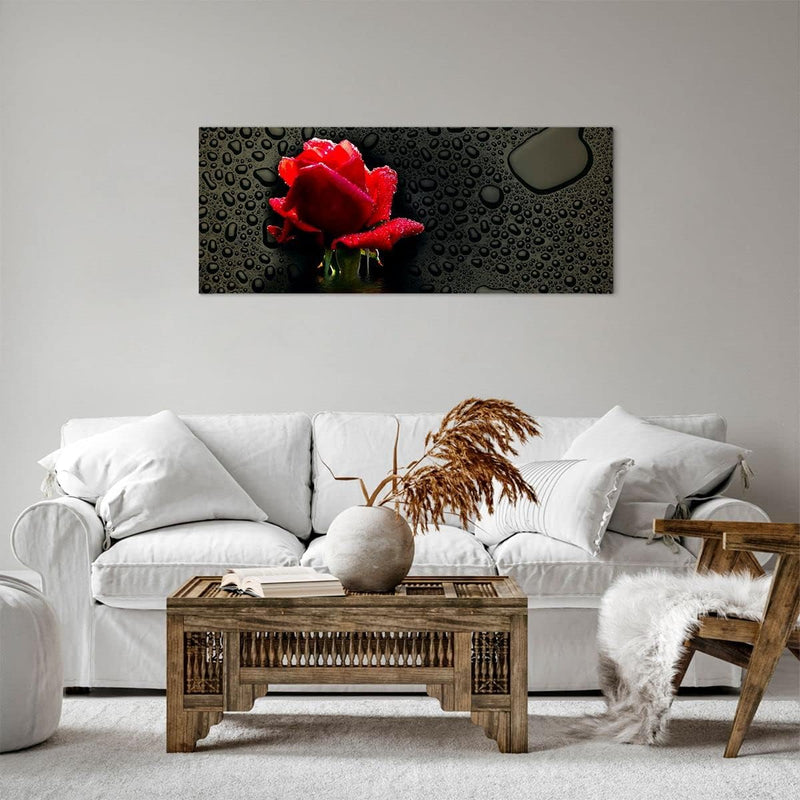 Panorama Bilder auf Leinwand 100x40cm Leinwandbild Blume rote rose wasser tau Gross Wanddeko Bild Sc