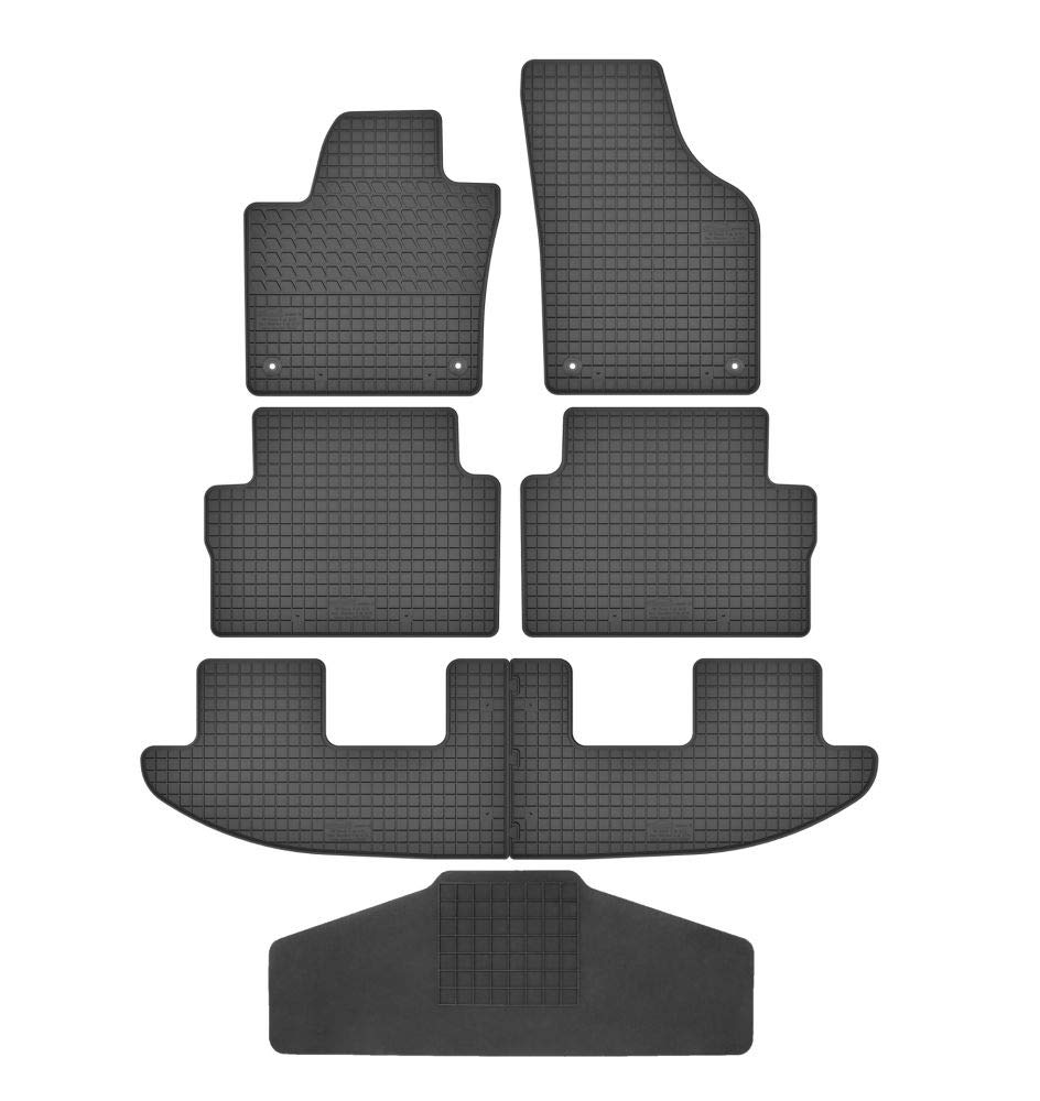 Fussmatten Vorne, Hinten 2 Reihen + Tunnel Matte 7er Set für VW Sharan II 2 ab 2010 7N 7 Sitzer Gumm
