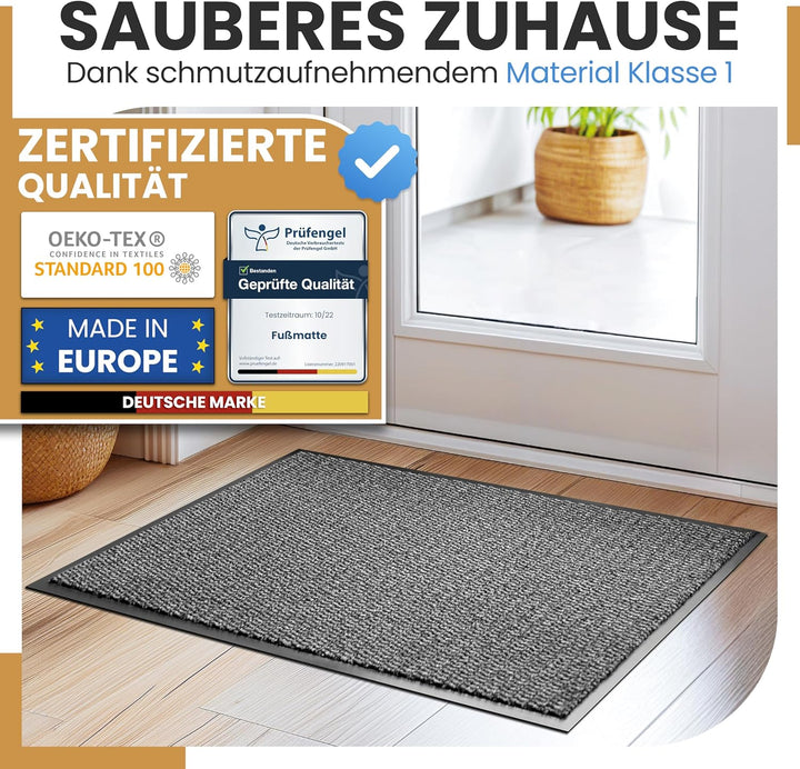 Saubere Schuhe Dank saugstarkem Stoff (robust) perfekte Grösse Grau in 40x60cm - Fussmatte innen, Fu