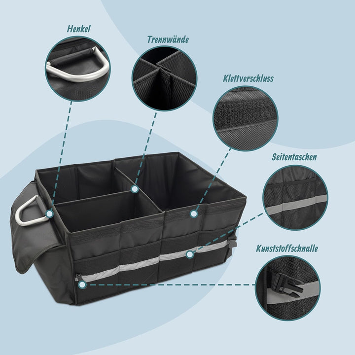 Relaxdays Kofferraum Organizer mit Deckel, entnehmbare Kühltasche, faltbar, HxBxT: 30 x 60 x 40 cm,