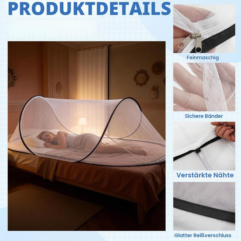 Moskitonetz Pop Up, 200 x 80 x 56 cm Faltbares Moskitonetz, Tragbares Moskitozelt mit Transportbeute