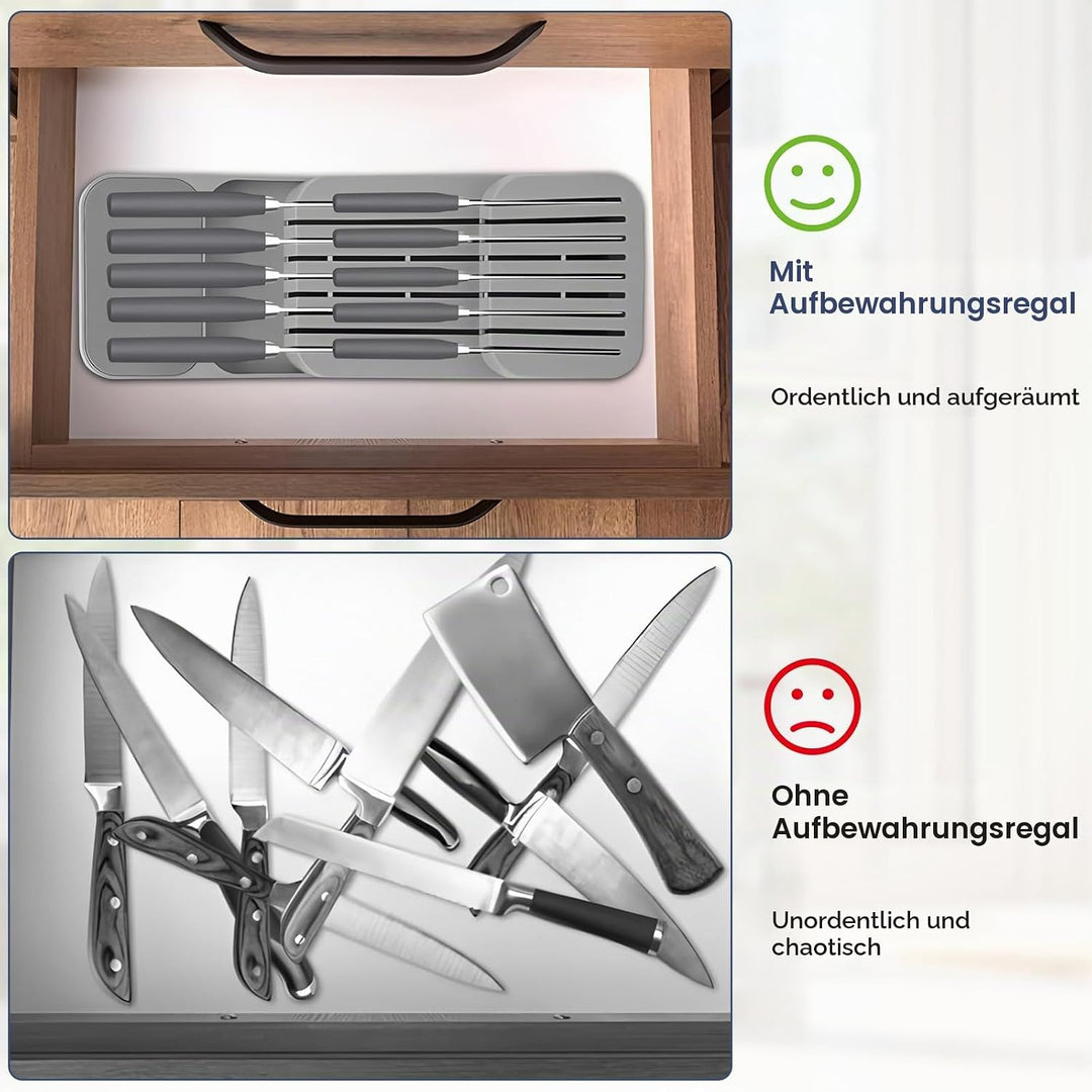 Zweistufiges Design Schubladenaufbewahrung Messer Mit Schlitzen Versehen Schublade Organizer Messerb