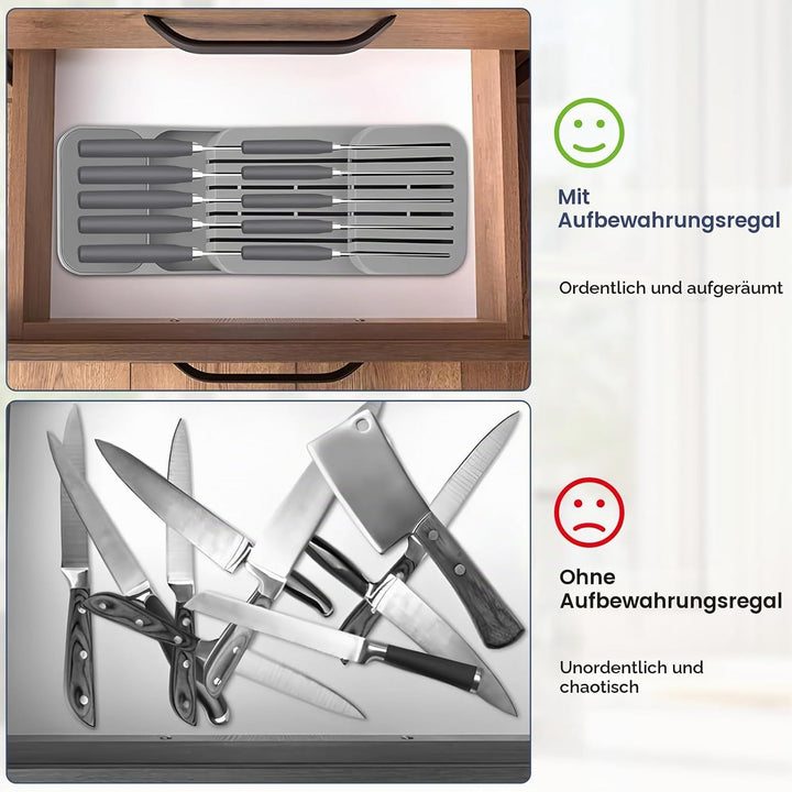 Zweistufiges Design Schubladenaufbewahrung Messer Mit Schlitzen Versehen Schublade Organizer Messerb