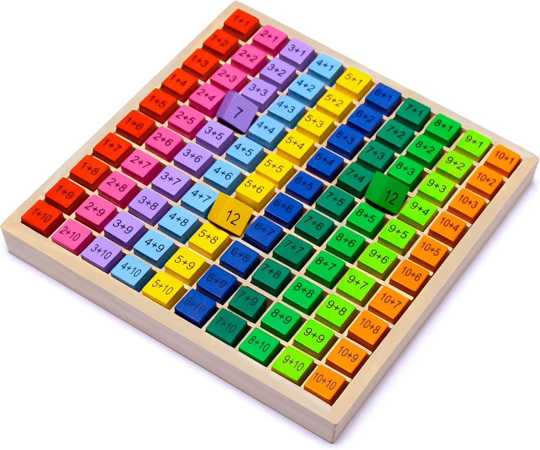 Natureich Plus Rechenbrett Plusbrett Holzrechenbrett für Grundschüler Addition Lernen, Bunte Holzwür