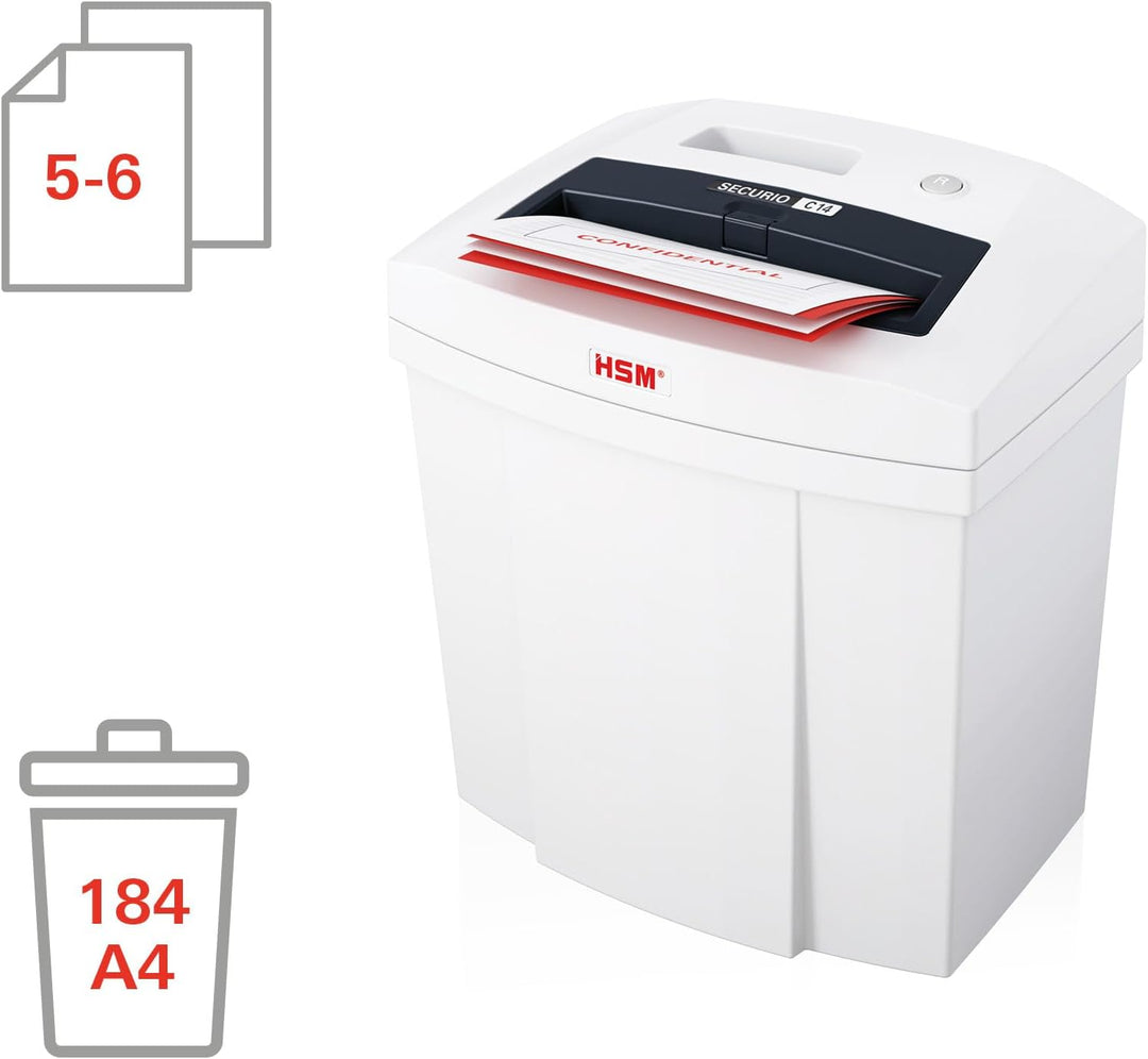 HSM SECURIO C14 Home Office Aktenvernichter, Sicherheitsstufe P4, 6 Blatt Partikelschnitt, DSGVO-kon