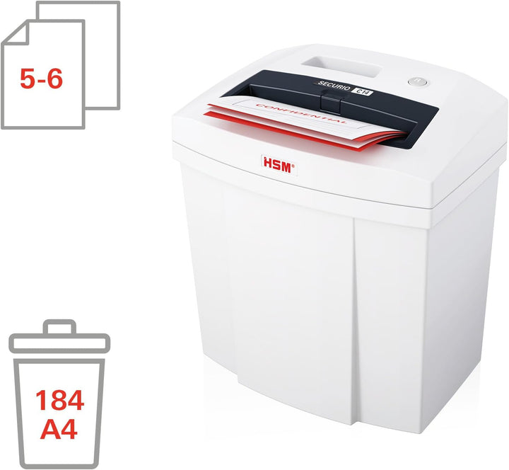HSM SECURIO C14 Home Office Aktenvernichter, Sicherheitsstufe P4, 6 Blatt Partikelschnitt, DSGVO-kon