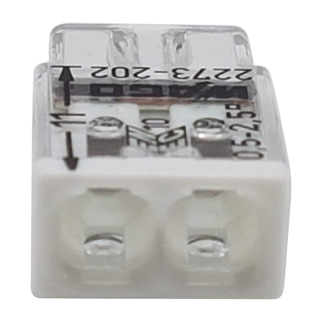 WAGO Wago 2273-202 Kompaktklemme, 0,5-2,5 mm, 2-polig, transparent, weiss, 100 Stück