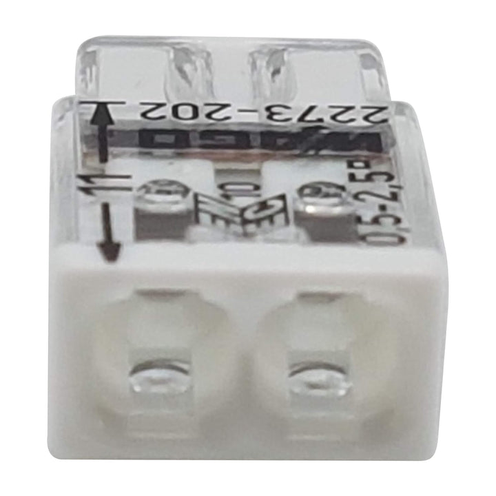 WAGO Wago 2273-202 Kompaktklemme, 0,5-2,5 mm, 2-polig, transparent, weiss, 100 Stück