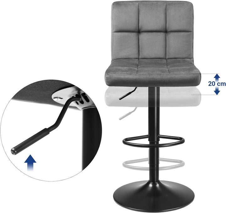 SONGMICS Barhocker, 2er Set, Barstühle, mit Samtbezug, höhenverstellbar, Drehstühle, Küchenstühle mi