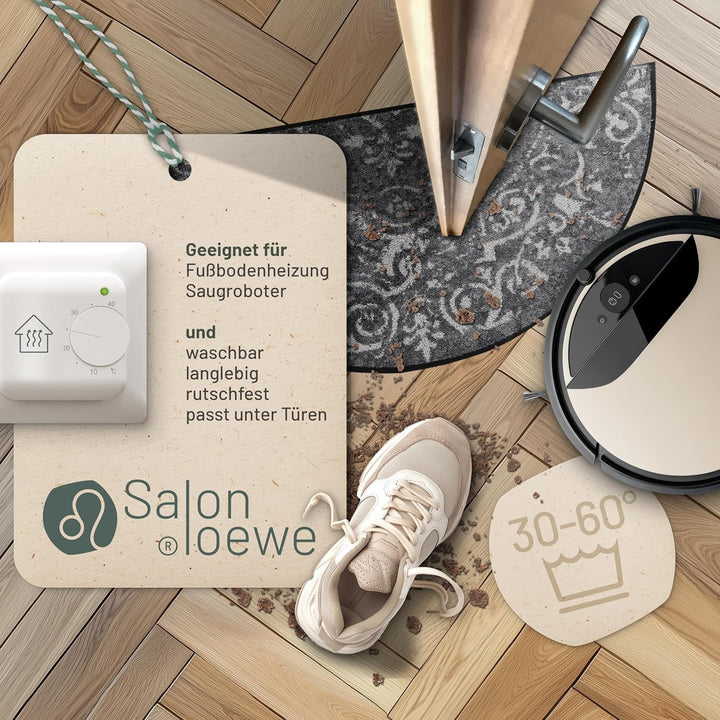 Salonloewe Amira Grey Fussmatte waschbar H42 x 085 cm Fussabtreter Schmutzfangmatte halbrund grau