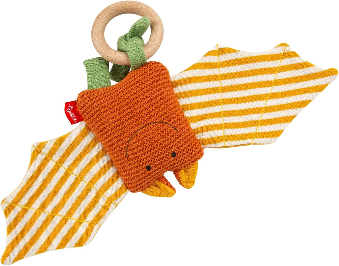 SIGIKID 39673 Strick-Greifling Fledermaus Knitted Love, Babyspielzeug aus Baumwollstrick mit Holzrin