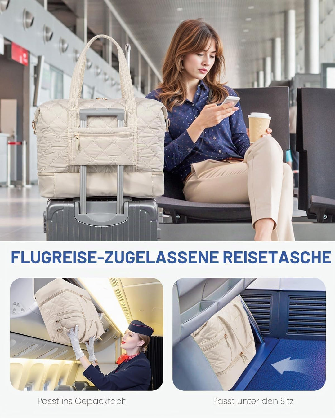 LOVEVOOK Reisetasche, leichte Wochenendtasche für Damen, mit Schuhfach, Puffer Turnbeutel, persönlic