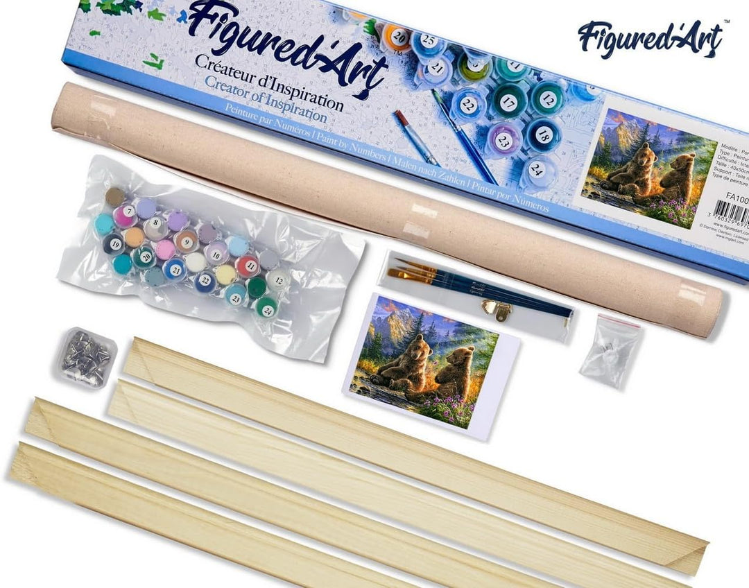 Figured'Art Malen Nach Zahlen Erwachsene Mit Rahmen Bärenpaar - Paint by Numbers Basteln DIY Bastels