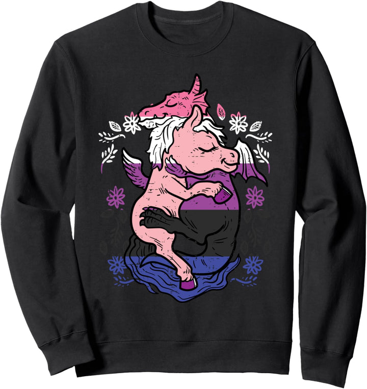 Dragon Hugs Unicorn Cute LGBTQ Genderfluid Flag Non-Binary Sweatshirt
