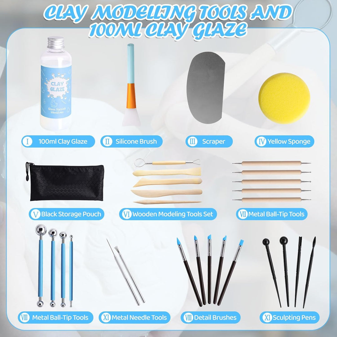 29pcs Clay Modellier Tools & 100ML Air Dry Clay Glaze Glasur für Ton Lufttrocknend zur Verhinderung