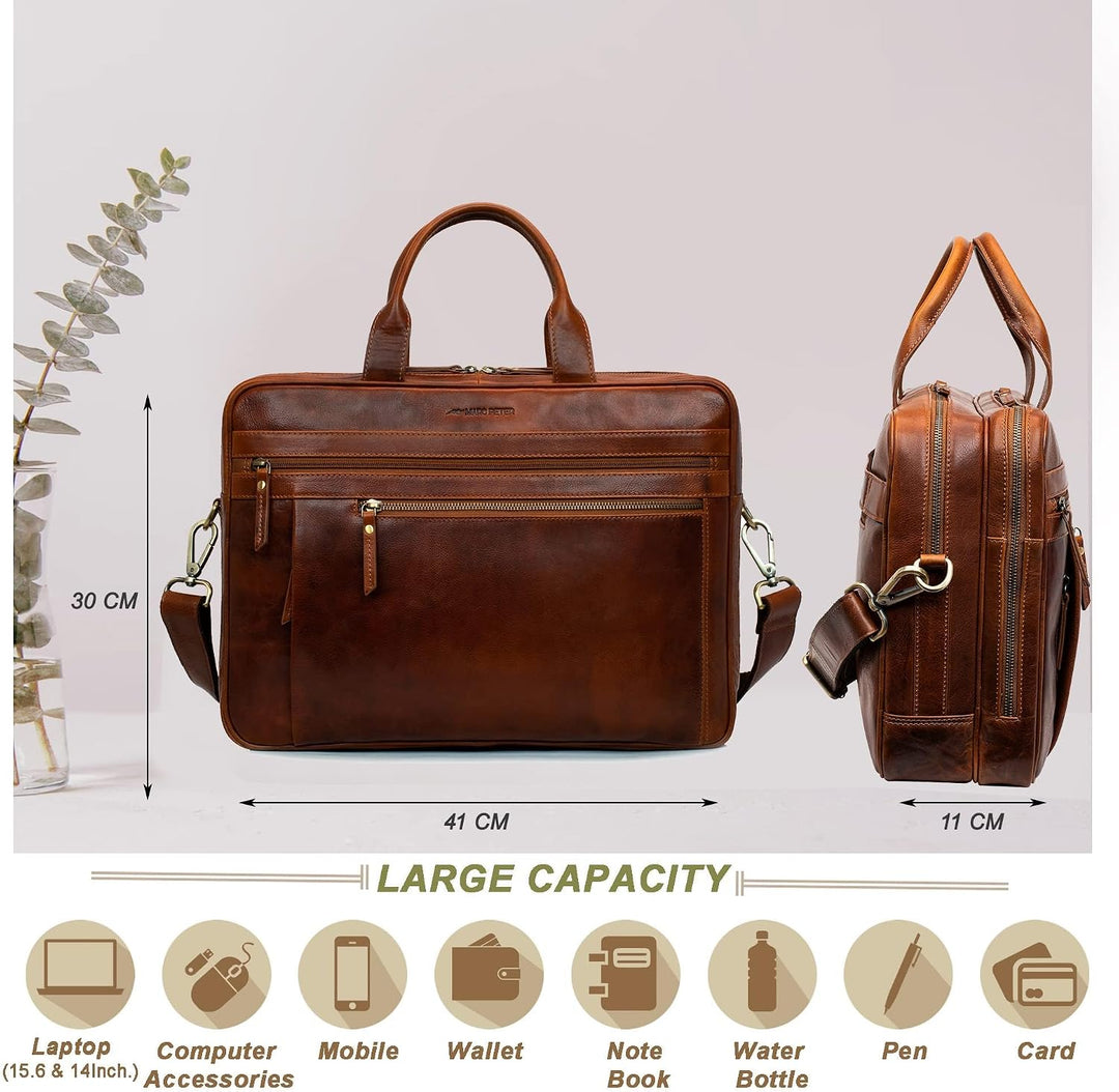 Marc Peter Laptoptasche Los Angeles I Leder Umhängetasche für 15.6 zoll Laptop I Aktentasche für Not