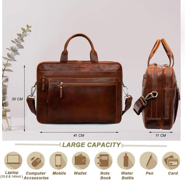 Marc Peter Laptoptasche Los Angeles I Leder Umhängetasche für 15.6 zoll Laptop I Aktentasche für Not