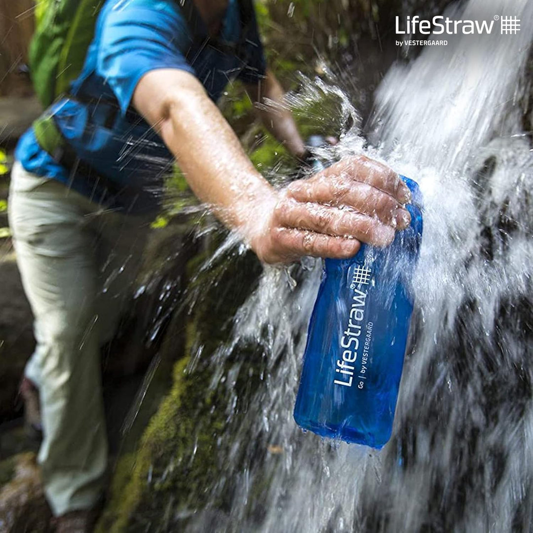 LifeStraw Go Wasserflasche mit Wasserfilter für Reisen, Wandern Blau 1 l., Blau 1 l.