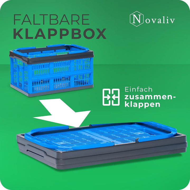 Novaliv Klappbox Blau 4er Set - 16L Faltkorb mit Henkeln - Vielseitiger Einkaufskorb - Praktische Au