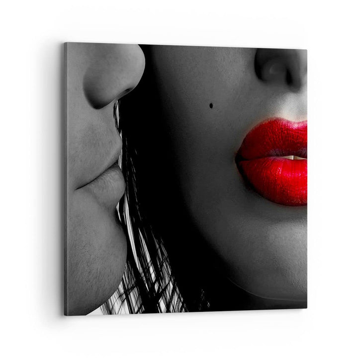 Bilder auf Leinwand 70x70cm Leinwandbild Rote Lippen dunkles Haar Modell Liebe Gross Wanddeko Bild S