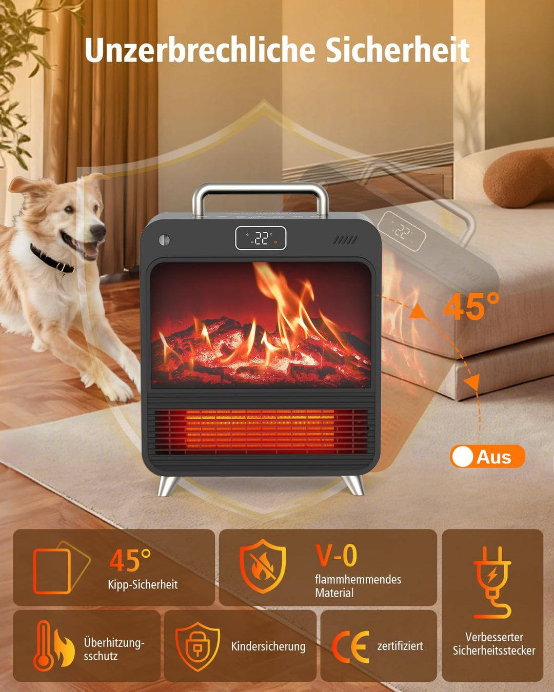 Heizlüfter Energiesparend 1500W, PTC Keramik Heizung mit 4 Modi & Thermostat, Erlebe leisen Komfort