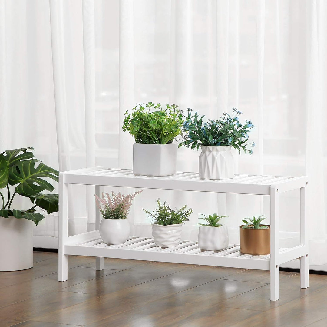 SONGMICS Schuhregal aus Bambus, Schuhablage mit 2 Ebenen, Schuh-Organizer, Regal für Schuhe, Pflanze