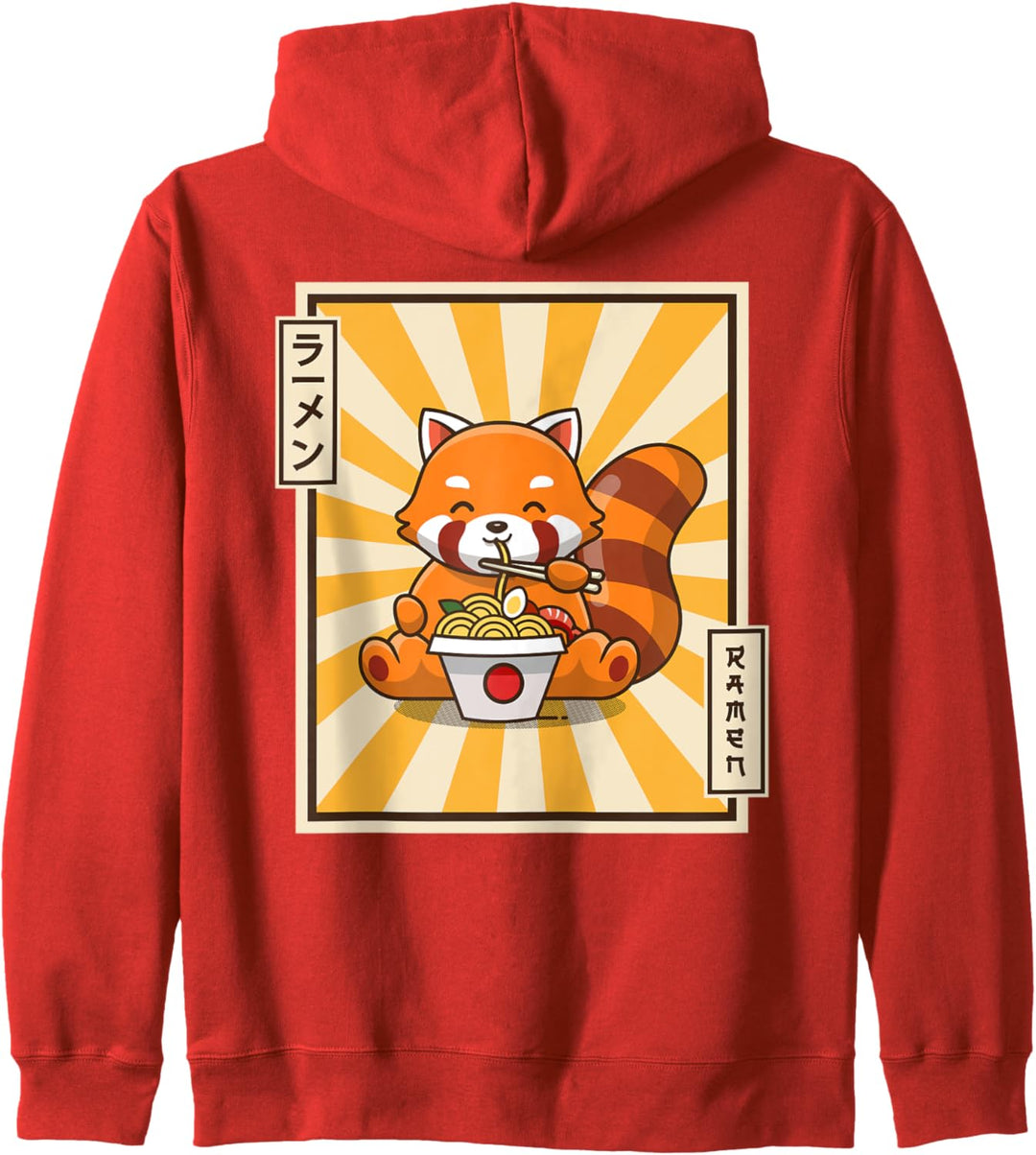 Roter Panda mit japanischem Ramen, Retro-Kawaii-Panda, roter Panda Kapuzenjacke