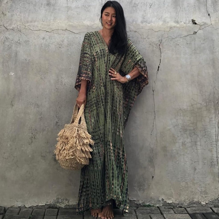 Damen Strandkleid Boho Strandponcho Plus Grösse Kaftan Sommerkleid Maxikleid Lose Maxi Kimono Kaftan