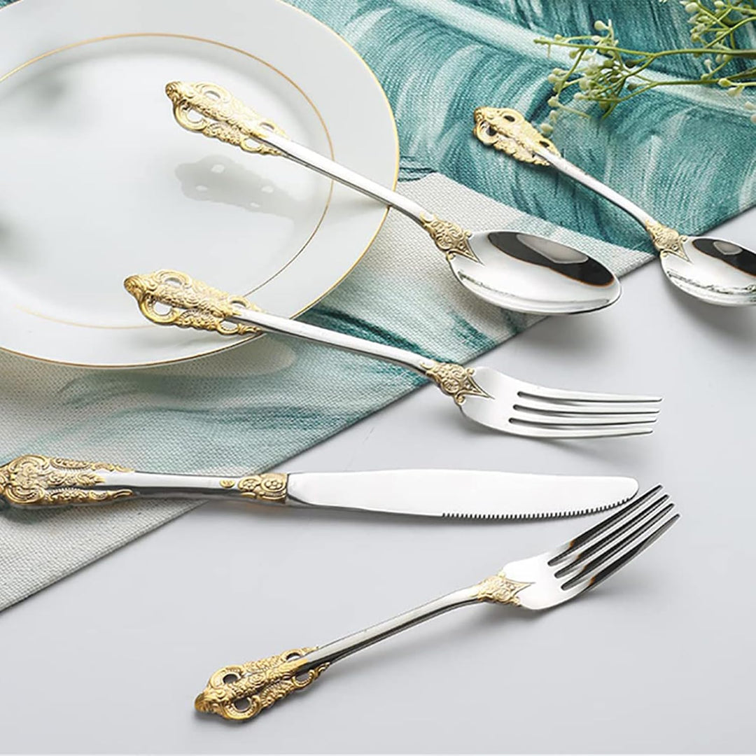 Prächtiges Barock Gold Silber 18/10 Edelstahl Besteck-Set mit 20 Teilen, rostfreies Edelstahl Bestec